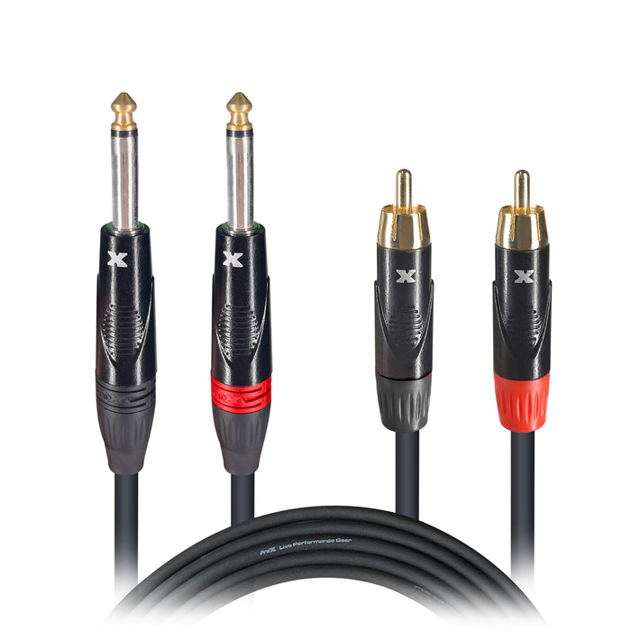 ProX XC-DPR10 10' Ft. High Performance 1/4” Male TS to Dual RCA Male Unbalanced Audio Cable