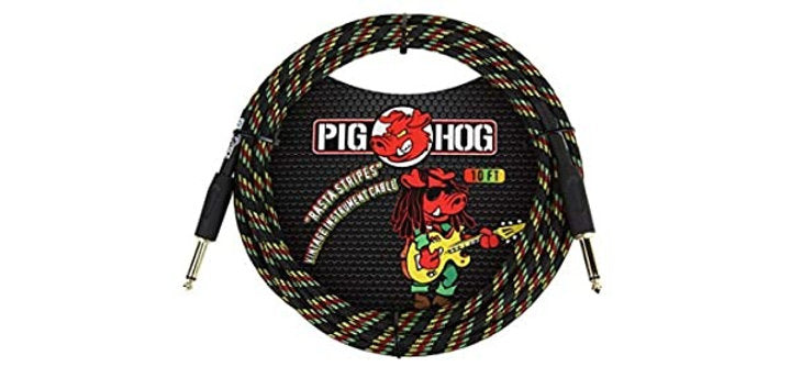 Pig Hog 10ft Instrument Cable Rasta Stripes