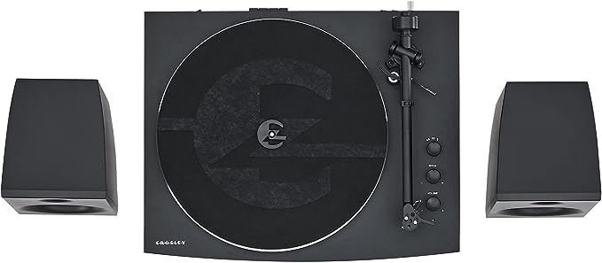 Crosley T150C-BK 2-Speed Bluetooth Turntable Record Player System with Weighted Tone Arm and Stereo Speakers, Black (Open Box)