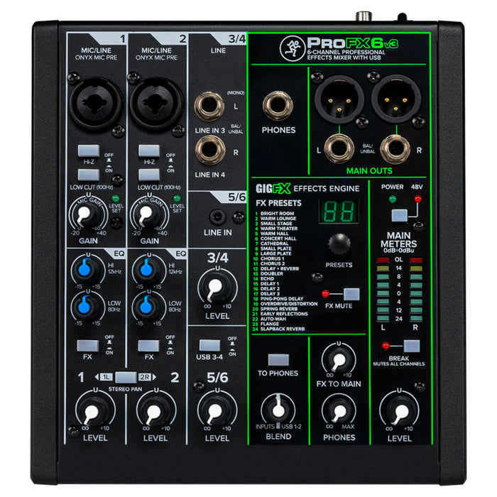 Mackie ProFXv3 Series, 6-Channel Professional Effects Mixer with USB, Onyx Mic Preamps and GigFX effects engine - Unpowered (ProFX6v3) (Open Box)