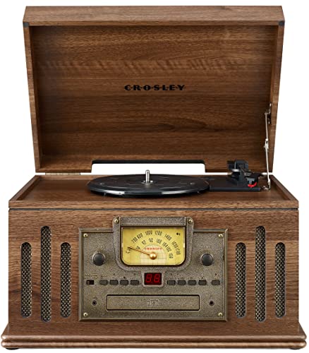 Crosley CR704B-WA Musician 3-Speed Turntable with Radio, CD/Cassette Player, Aux-in and Bluetooth, Walnut