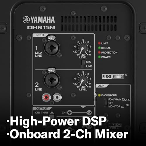 Yamaha DHR Series Powered Speaker, 1000W, 15" LF 1.5" HF Coaxial Design, Plywood Enclosure Bundle with Cables