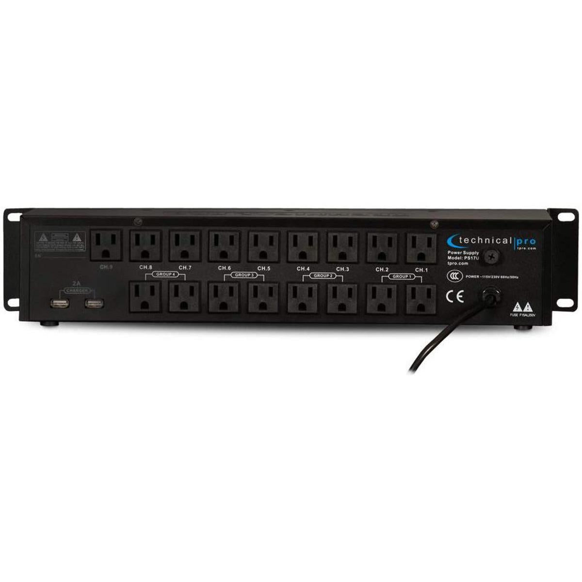Technical Pro 1800 Watts Rack Mount 17 Outlet Power Supply Surge Prote ...