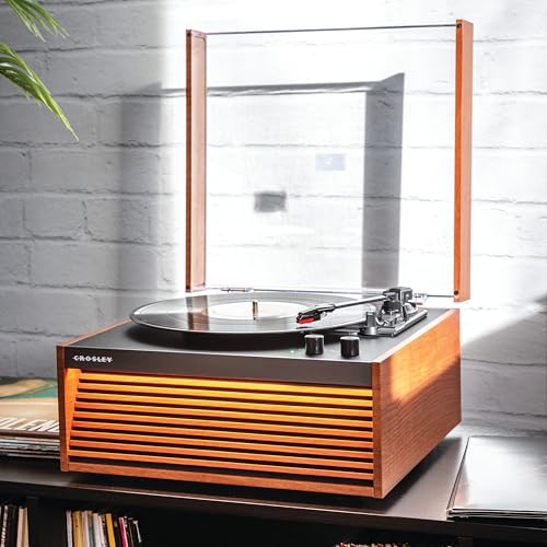 Crosley CR6237A-NA Dean 3-Speed Bluetooth in/Out Vinyl Record Player Turntable with Built-in Speakers, Natural