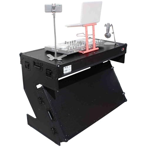ProX DJ Z-Table MK2 Portable Z-Style DJ Table Flight Case with Handles & Wheels (Black on Black)