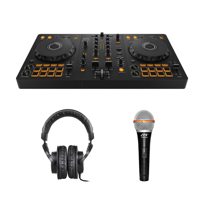Pioneer DJ DDJ-FLX4 2-Channel DJ Controller + Icon Pro Audio HP200 Headphones + JTS TM-929 Dynamic Microphone