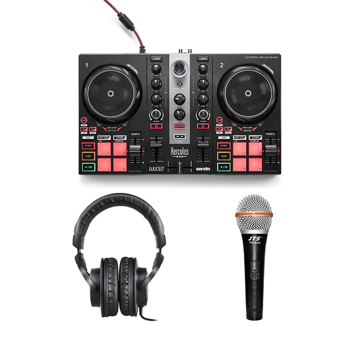 Hercules DJControl Inpulse 200 MK2 DJ Controller + Icon Pro Audio HP200 Headphones + JTS TM-929 Dynamic Microphone