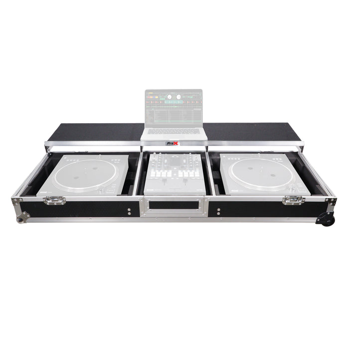 ProX DJ Coffin Flight Case for (2) 1200 Style Turntables 10-inch 12-inch Mixers with Sliding Laptop Shelf and Wheels