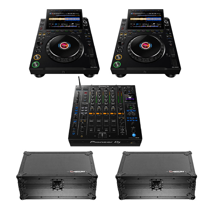 2 x AlphaTheta CDJ-3000X + 2 x Odyssey Industrial Board Case + 1 x Pioneer DJ DJM-A9