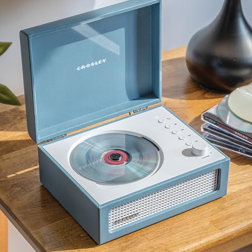 Crosley CR3517A-WB Voyager Retro Portable CD Player with Stereo Bluetooth Speakers and FM Radio, Washed Blue