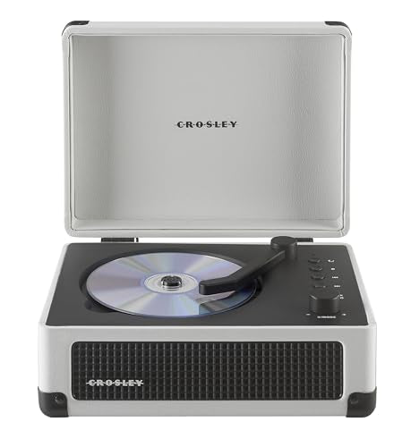 Crosley CR3505DP-WF Cruiser Retro Portable CD Player with Stereo Bluetooth Speakers and FM Radio, White Farmhouse