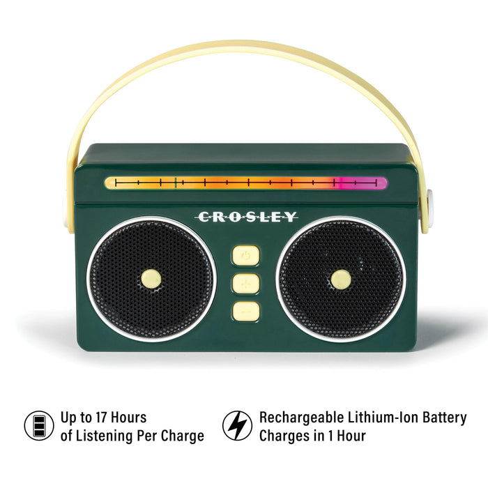 Crosley CR3050A-JU Mini Boombox Retro Portable Bluetooth Speaker with LED Lights, Juniper