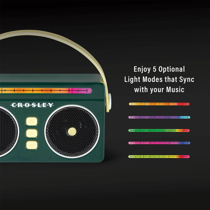 Crosley CR3050A-JU Mini Boombox Retro Portable Bluetooth Speaker with LED Lights, Juniper