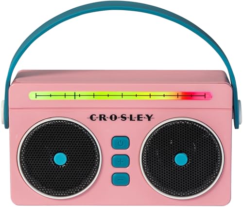 Crosley CR3050A-FG Mini Boombox Retro Portable Bluetooth Speaker with LED Lights, Flamingo