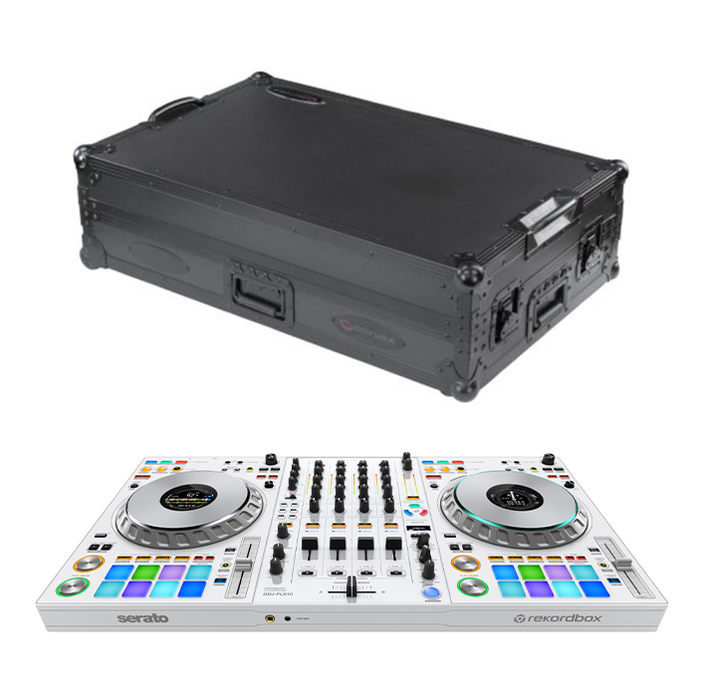 Pioneer DJ DDJ-FLX10-W - 4-channel DJ controller + Odyssey Black Label DDJ-FLX10 1U Flight Case with Glide Style Laptop Platform and Corner Wheels