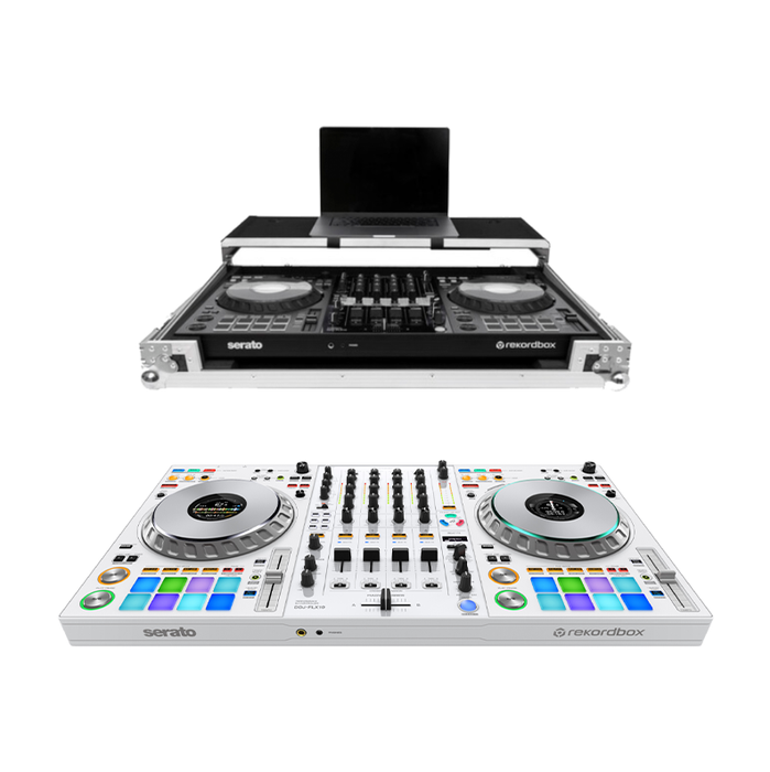 Pioneer DJ DDJ-FLX10-W 4-channel DJ controller + Headline Laptop Platform & Wheels Flight Case