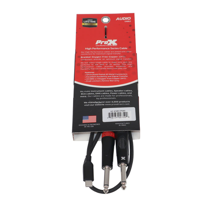 ProX 3FT USB-C to Dual 1/4" TS Cable