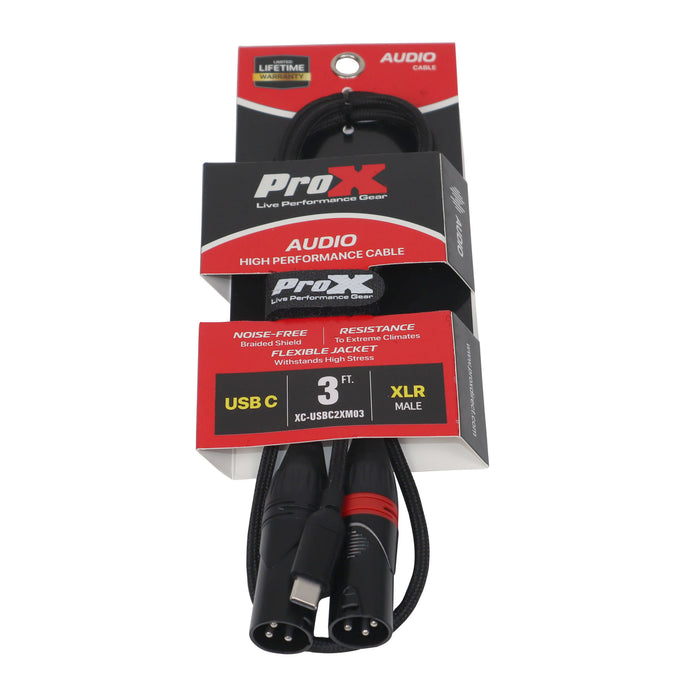 ProX XC-USBC2XM03 USB-C to Dual XLR-M Audio Cable - 3 Feet