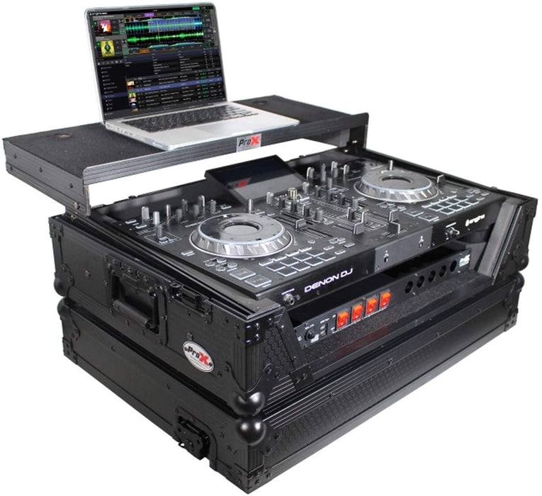 ProX XS-PRIME2 LTBL Flight Case for Denon Prime 2 Standalone DJ System with Sliding Laptop Shelf - Black on Black Design (Open Box)