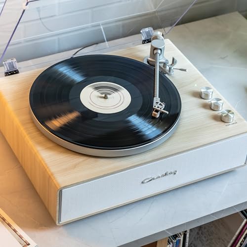 Crosley CR6046A-NASL Stave 2-Speed Bluetooth Record Player Turntable with Built-in Speakers, Natural