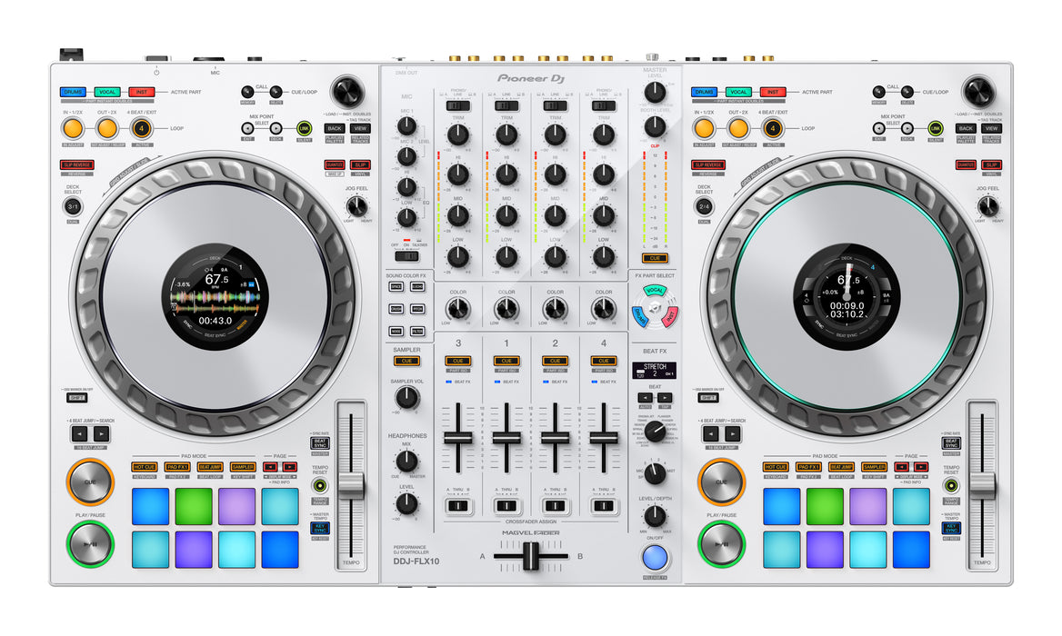 Pioneer DJ DDJ-FLX10-W Limited Edition - 4-channel DJ controller + Odyssey Industrial Board Flight Case
