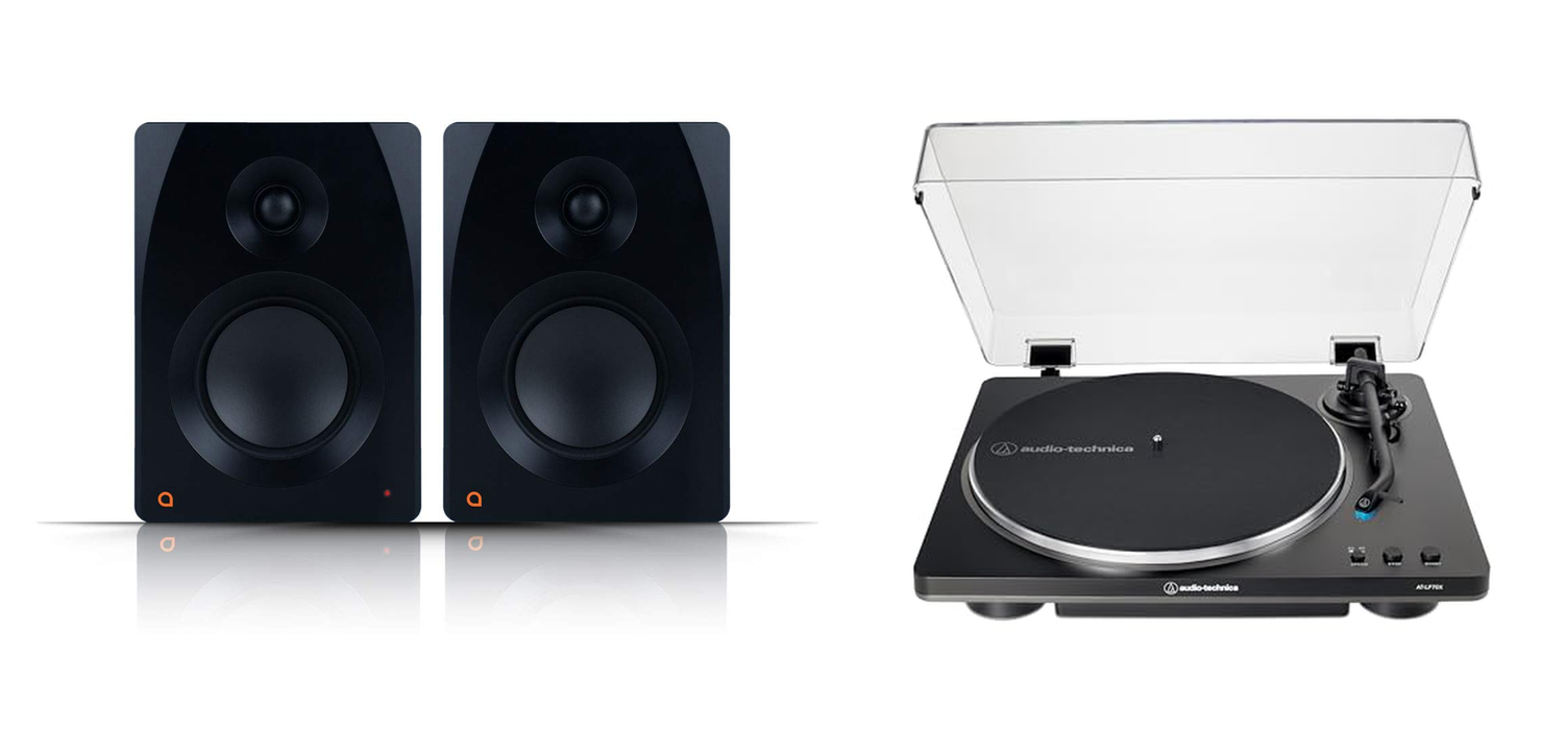 Audio-Technica - AT-LP70X Belt-Drive Turntable (Black and Gray) + Artesia M-200 Studio Monitor Pair