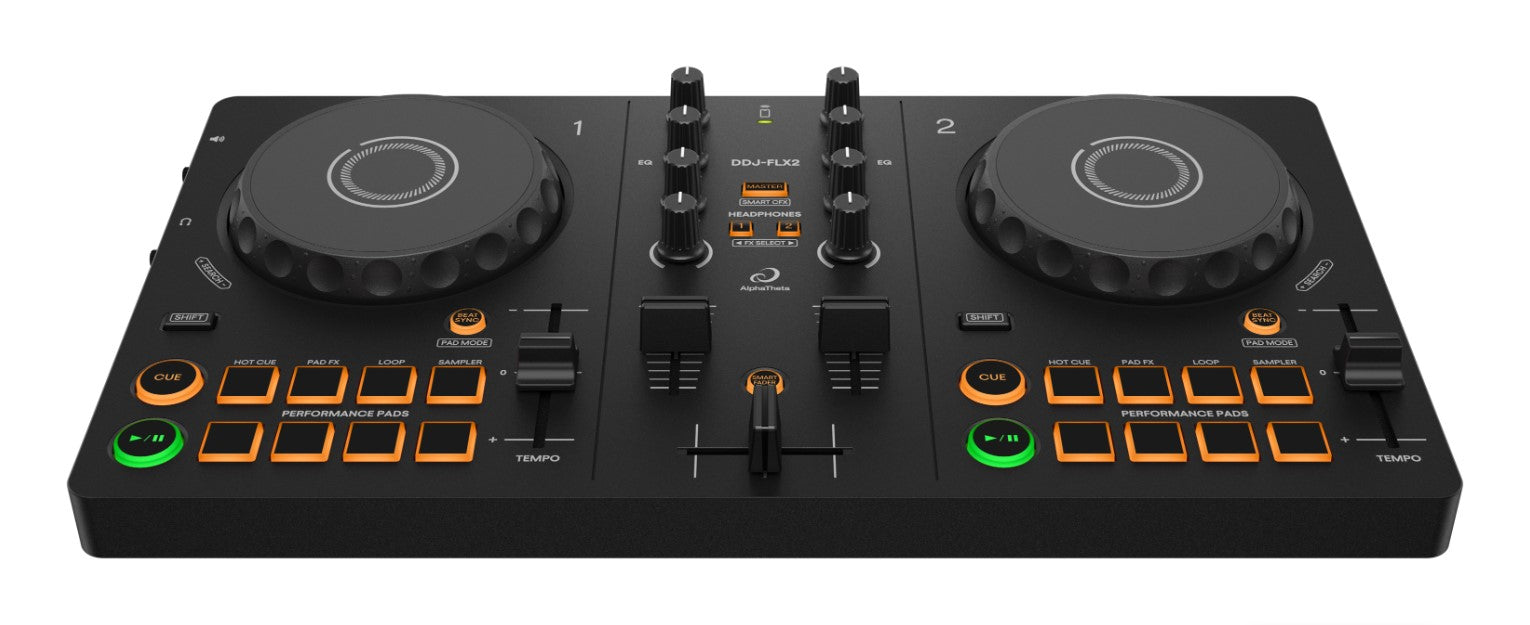 AlphaTheta DDJ-FLX2 DJ Controller + Headliner Noho Laptop Stand