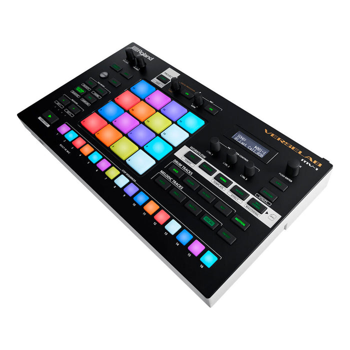 Roland VERSELAB MV-1 ZEN-Core Professional Song Production Studio for Songwriters and Singers. 4x4 pads and TR-REC Step Sequencer for drums, basslines, and melodic parts.