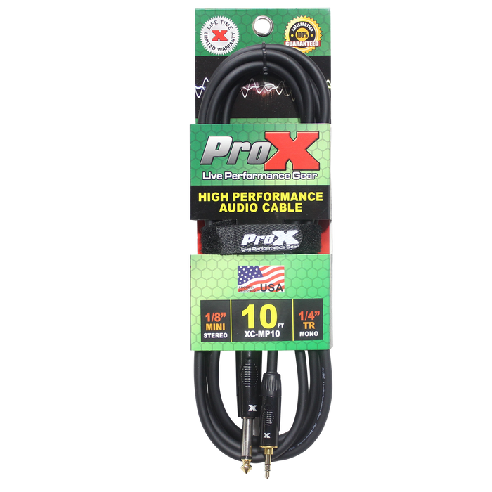 ProX 10 Ft. Unbalanced TRS-M Mini 1/8" to TS-M High Performance Audio Cable