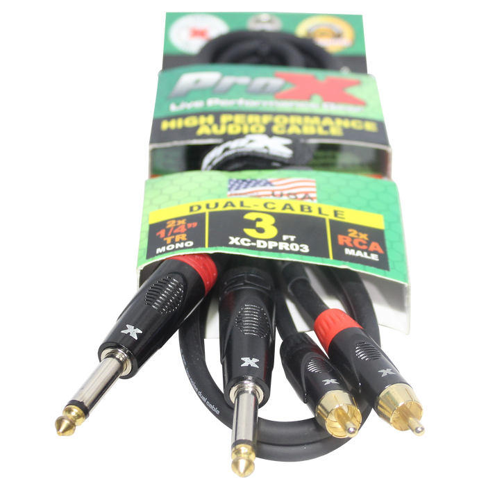 ProX 3' Ft. High Performance 1/4” Male TS to Dual RCA Male Unbalanced Audio Cable (Open Box)