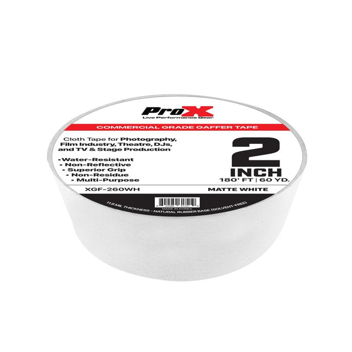 ProX Commercial-Grade Gaffer Tape (2" x 60 yd, White)