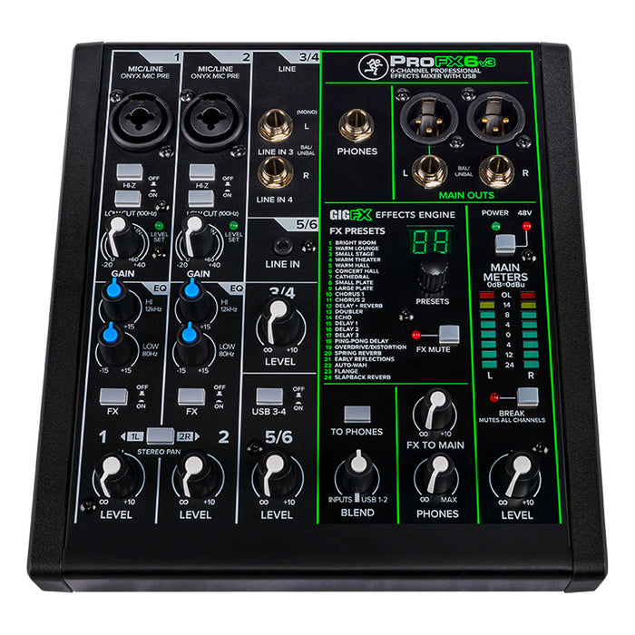 Mackie ProFXv3 Series, 6-Channel Professional Effects Mixer with USB, Onyx Mic Preamps and GigFX effects engine - Unpowered (ProFX6v3) (Open Box)