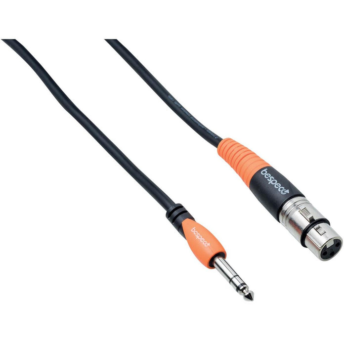 Bespeco SILOS Series 9m Microphone Cable with Cannon XLR Female to 1/4" Male Stereo Jack, Oxygen Free Copper, Black/Orange