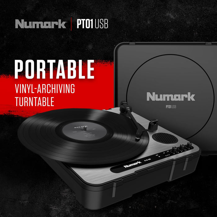 Numark PT01USB - Portable Vinyl Record Player, USB Turntable With Built In Speaker (Open Box)