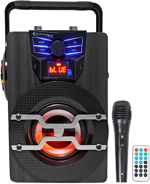 Technical Pro Rechargeable Battery Powered Bluetooth PA Speaker with Wired Microphone (Blue) (6 lbs) (8) (Open Box)