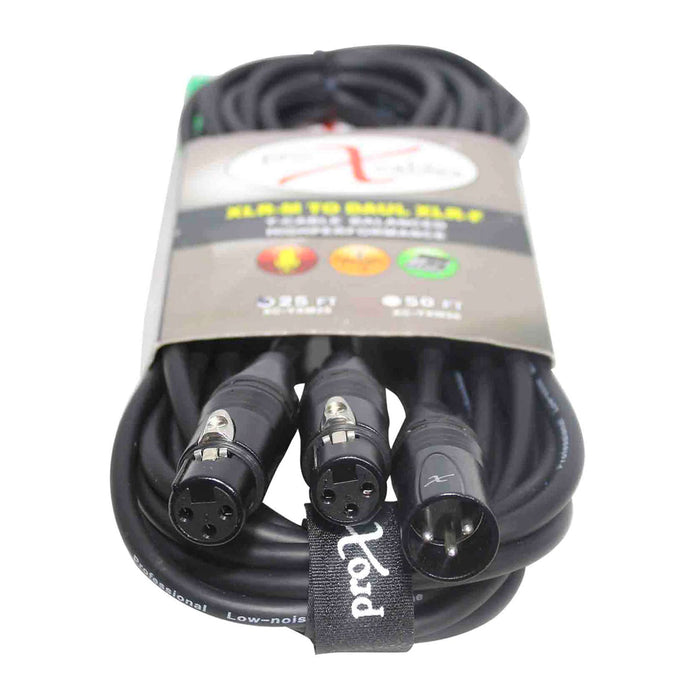 Prox XC-YXM25 Balanced XLR-M to Dual XLR-F High Performance Audio Y Cable - 25 Feet (Open Box)