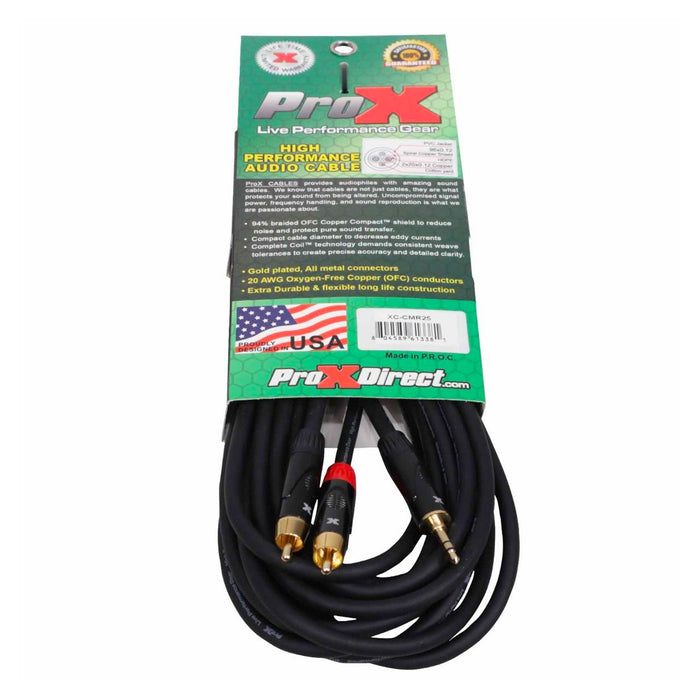 ProX XC-CMR25 25 FT Unbalanced 1/8" (3.5mm) Mini TRS-M to Dual RCA-M High Performance Audio Cable (Open Box)