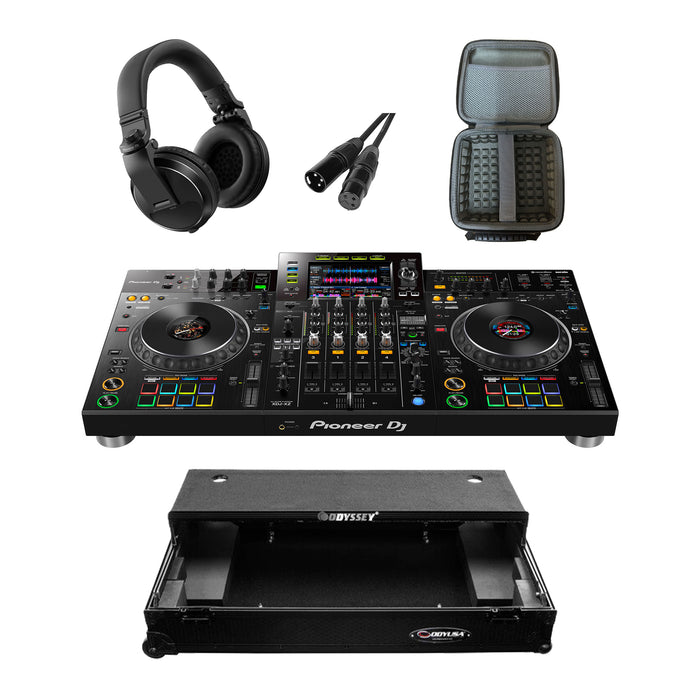 Pioneer DJ XDJ-XZ Professional All-In-One DJ System (Black) + Odyssey Glide Style - 1U Case + Pioneer DJ HDJ-X5-K DJ Headphones in Black + ProX XCP-ECON-M10 Professional Premium Mic Cable + EVA Shockproof Outdoor Case