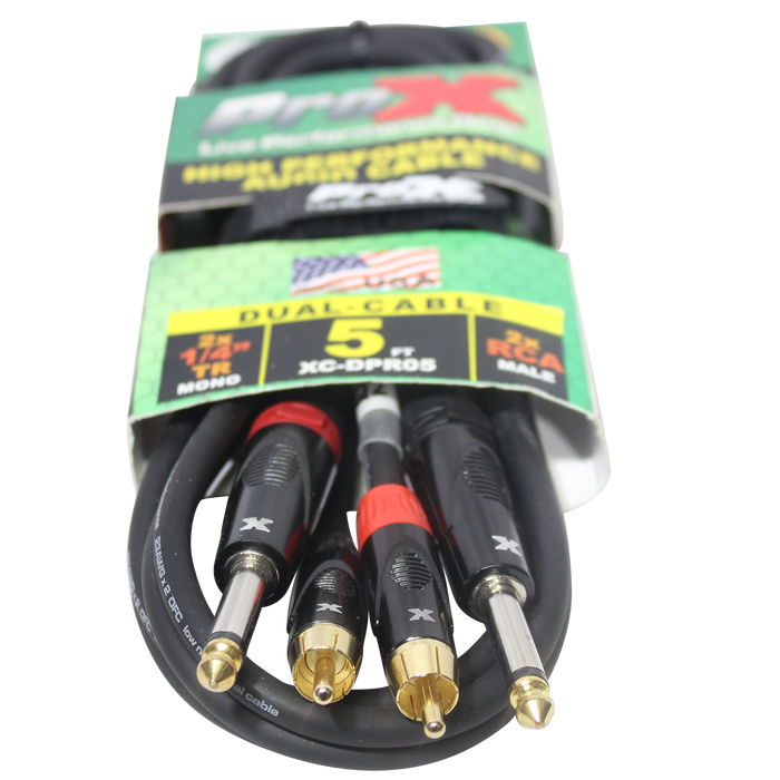 ProX 5' Ft. High Performance 1/4” Male TS to Dual RCA Male Unbalanced Audio Cable (Open Box)