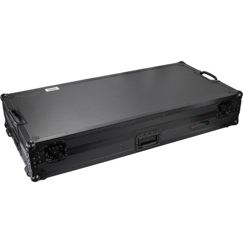 Odyssey Black Low-Profile DJ Coffin with Wheels and Glide Platform for 12" Mixer and Two Turntables