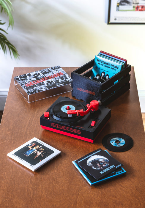 Rolling Stones RSD3 Turntable with Crate and Six 3-Inch Singles