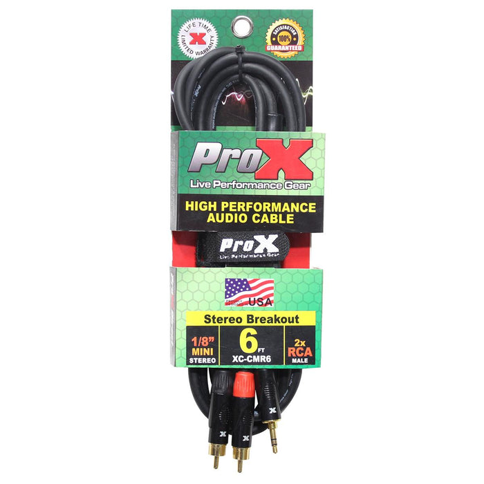 Prox XC-CMR6 6’ Ft High Performance 3.5mm 1/8” Mini TRS to Dual RCA-M Unbalanced Y-Cable (Open Box)