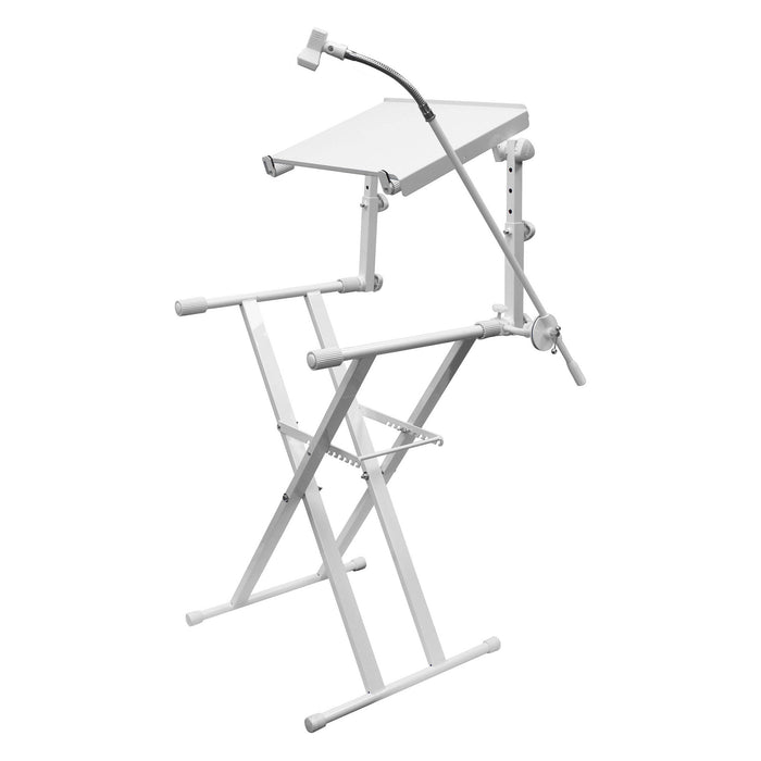 Odyssey Innovative Designs X-Stand Combo Dual-Tier Heavy-Duty Folding Stand with Microphone Boom & Laptop/Gear Shelf (white) (Open Box)