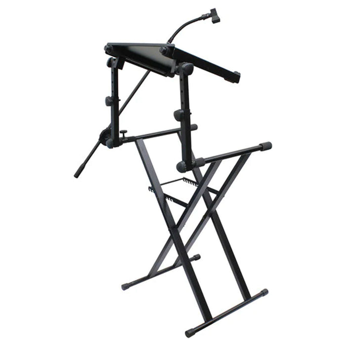 Odyssey Innovative Designs X-Stand Combo Dual-Tier Heavy-Duty Folding Stand with Microphone Boom & Laptop/Gear Shelf Black (Open Box)