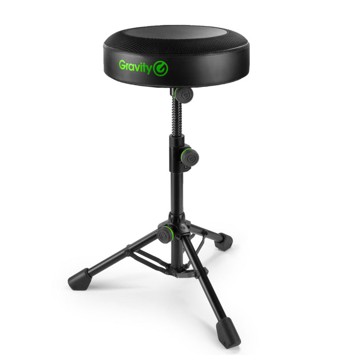 Gravity FD SEAT 1 Round Musicians Stool Foldable, Adjustable Height, Black (GFDSEAT1) (Open Box)