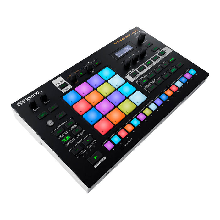 Roland VERSELAB MV-1 ZEN-Core Professional Song Production Studio for Songwriters and Singers. 4x4 pads and TR-REC Step Sequencer for drums, basslines, and melodic parts.