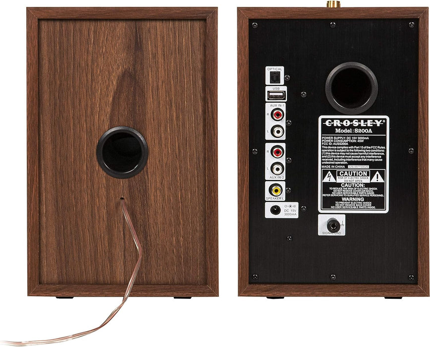 Crosley S200A-WA 4" Active Powered Bluetooth Stereo Speakers with Optical, USB, and Aux Connections, Walnut