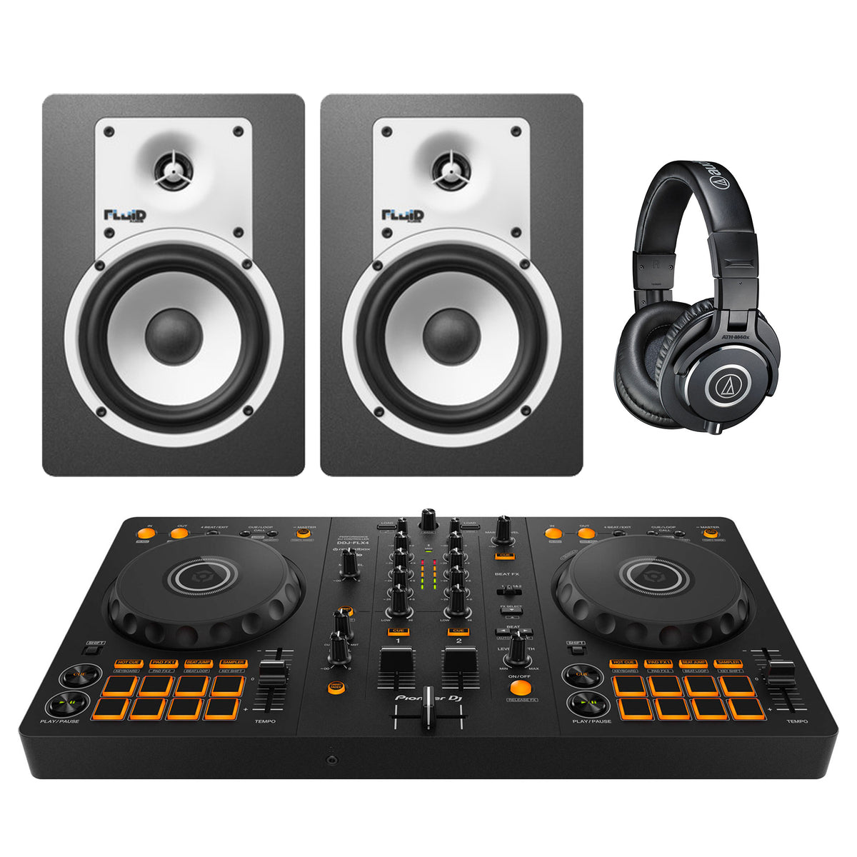 Pioneer DJ FLX-4 + Fluid Audio C5BT + M40X Bundle — Rock and Soul