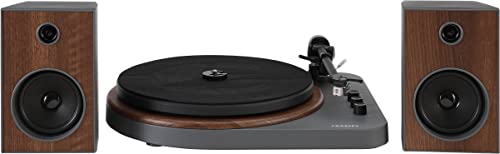 Crosley T160A-GY Automatic Belt-Drive 2-Speed Bluetooth Turntable Shelf System with Stereo Speakers, Gray
