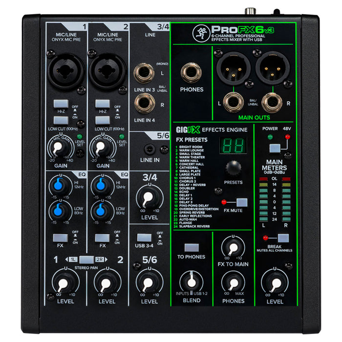 Mackie ProFXv3 Series, 6-Channel Professional Effects Mixer with USB, Onyx Mic Preamps and GigFX effects engine - Unpowered (ProFX6v3)